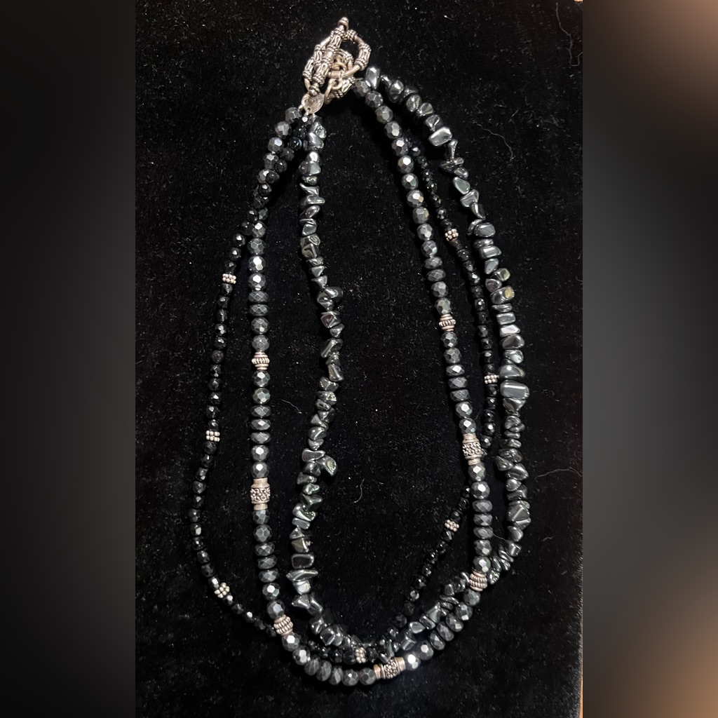 Silpada N1094 Triple-Strand Necklace Onyx, Hematite And Sterling Silver 925